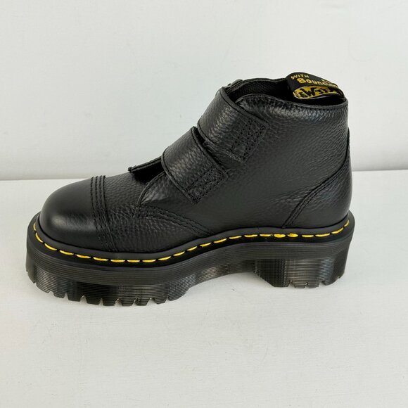 Women's 5 - Dr. Martens Devon Flower Ankle Black Milled Napa Leather Boots - Picture 3 of 8